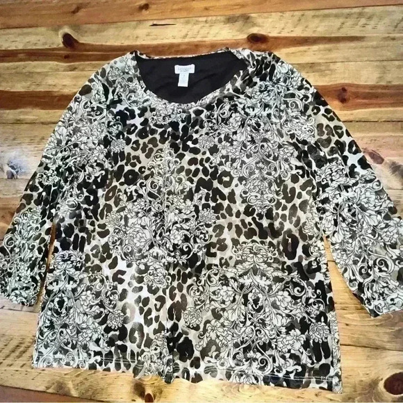 Chicos Easy wear Shirt/ vest 2 piece Set Size 1  Faux Suede Vest Abstract Animal - Picture 7 of 11